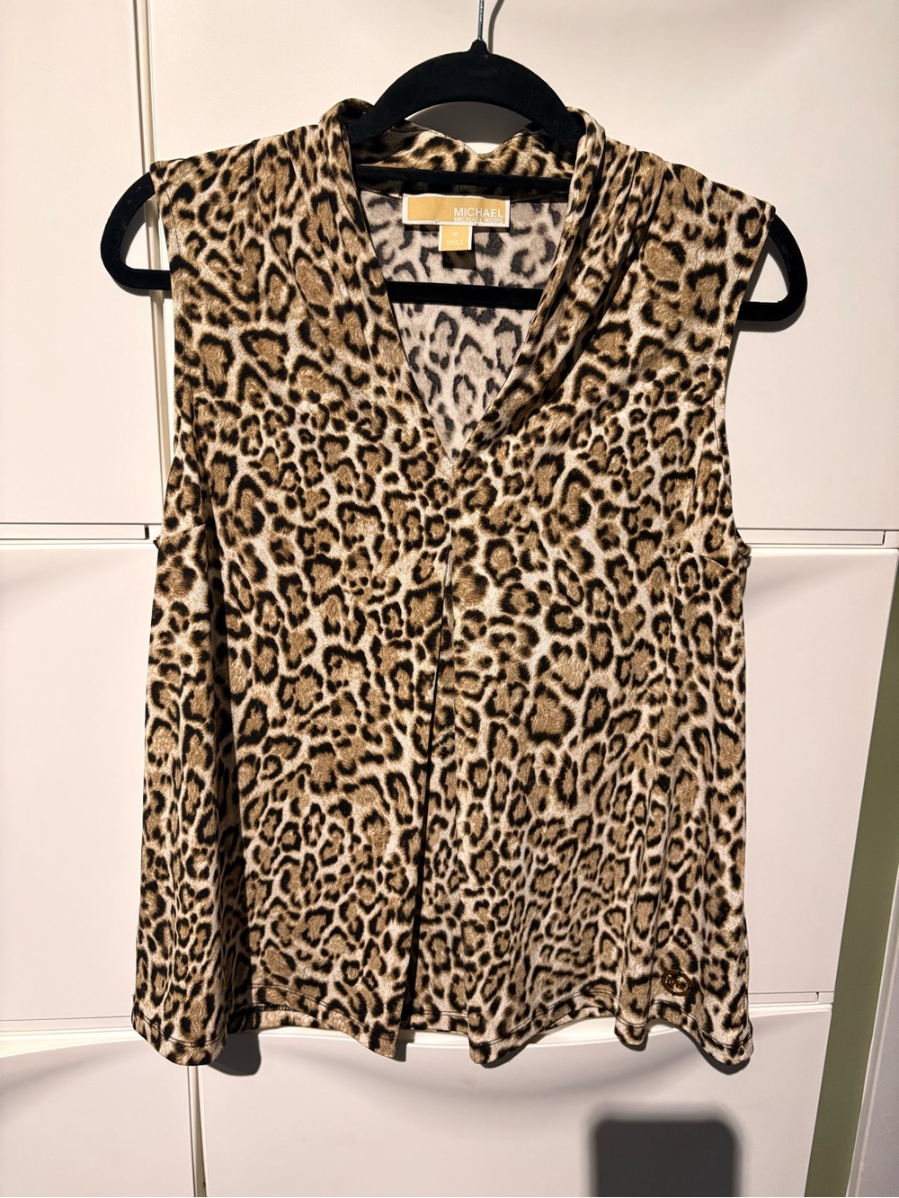 Michael Kors Leopard Print Sleeveless V-Neck Camisole - Tan & Black